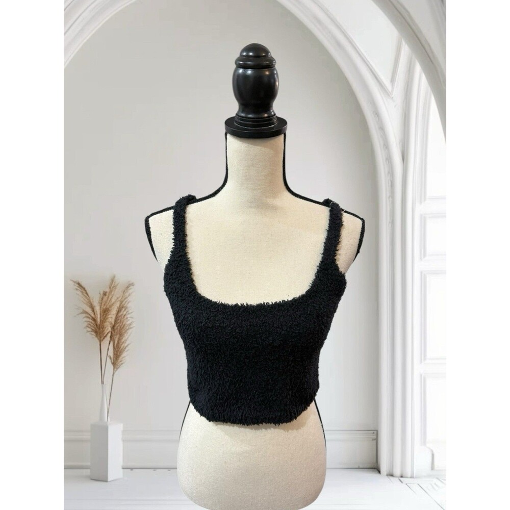 Everlane The Cozy Stretch Ribbed Crop Tank Top Black 2X/3X NWT Wool Blend